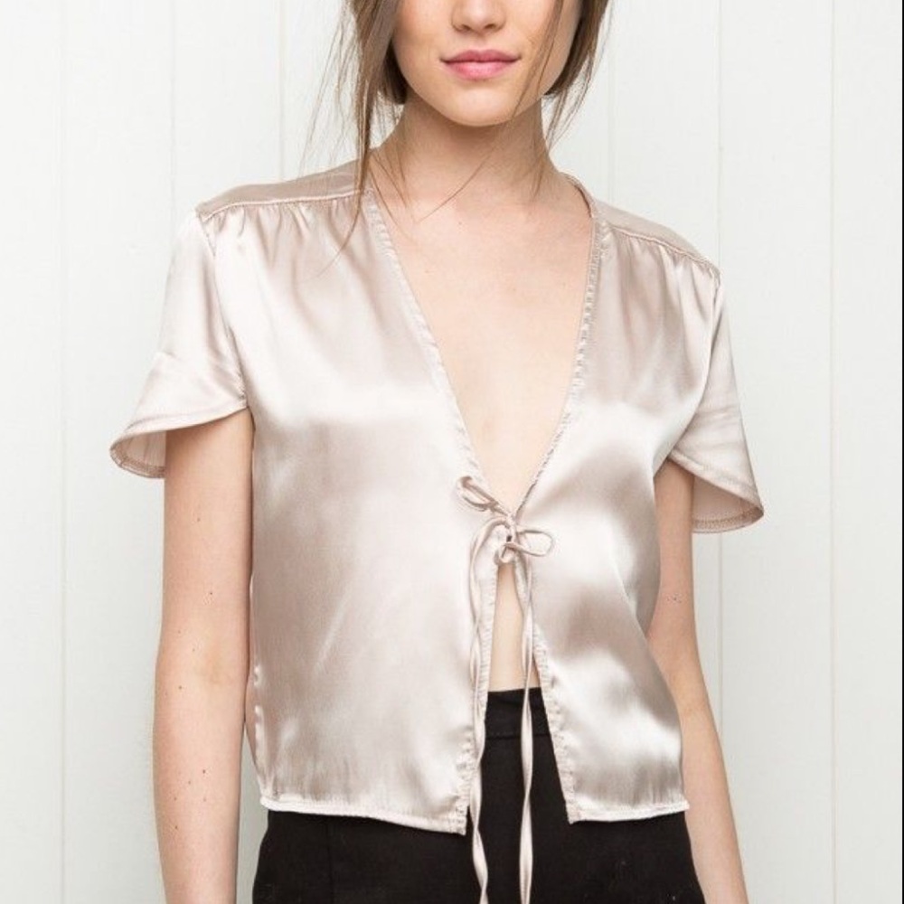 Brandy Melville Tie-Front Top - Ivory Satin